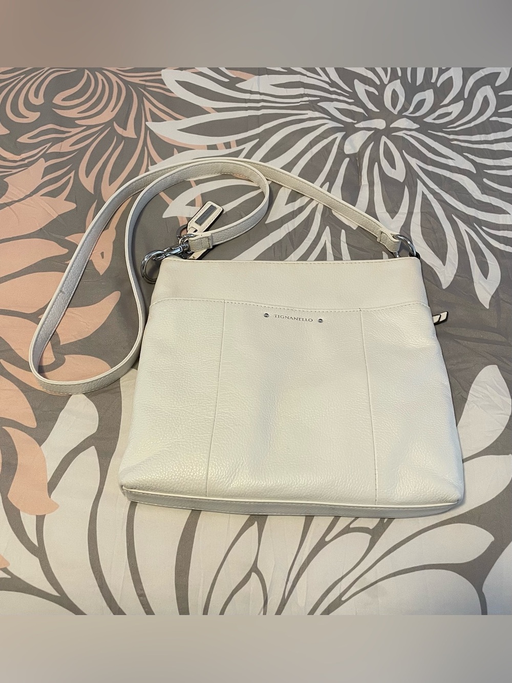 Tignanello White Pebbled Leather Crossbody Bag